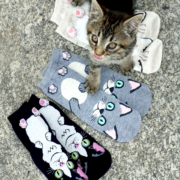 Veselé ponožky s kočičkou - béžové