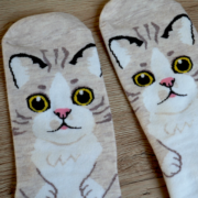 Veselé ponožky s kočičkou - béžové