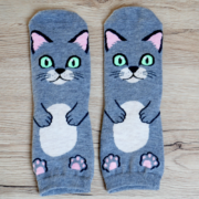Veselé ponožky s kočičkou - šedé
