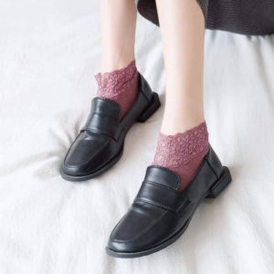 Teplé krajkové ponožky - růžové